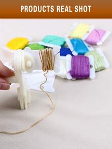 1 Set White DIY Hand Embroidery Cross Stitch Floss Organizer Kit, Includes 50 Or 100 Pcs Floss Bobbins And 1 Floss Winder - A - View 4
