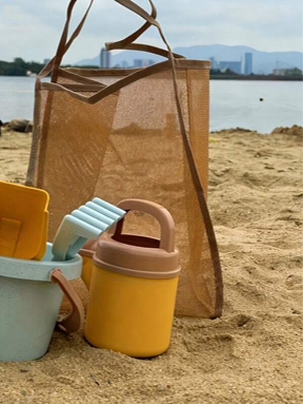 1pc Extra Large Foldable Polyester Beach Tote Bag With Reinforced Handles And Waterproof Coating, Suitable For Storing Toys, Shells, Clothes, Towels And Other Items Needed For Teenagers Going To The Beach