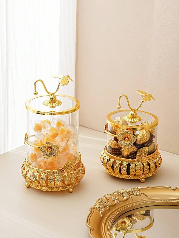 1 Set Creative Floral Decor Sugar Jar, Transparent Plastic Jar With Lid, Suitable For Wedding, Party, Birthday, Creative Decoration