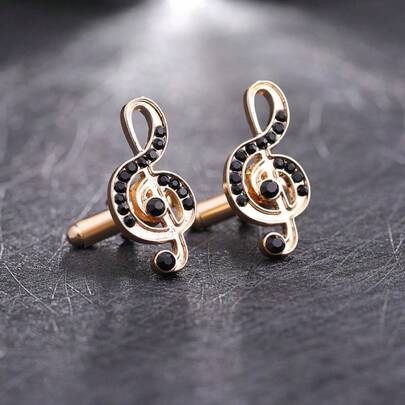 Music Note Rhinestone Cufflinks For Men, Musical Symbol Cuff Links, French Style Business Dress Shirt Jewelry Gift Box Set For Dad Husband Boyfriend Birthday Christmas