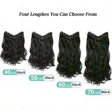 Synthetic Fiber V-Shaped Big Wave Hair Extensions For Caucasian Women, Invisible 4-Clips Hair Extensions, 16/20/24/28 Inches, Black/Brown FMXB - màu đen - Xem 6