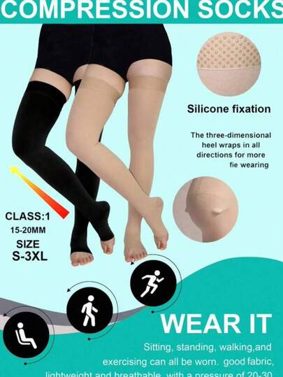 1 par de calcetines de compresión negros de talla grande, medias de compresión opacas hasta la rodilla, adecuadas para mujeres, con agarre de silicona, soporte para piernas y rodillas, regalo para el Día de la Madre/Día del Padre, regalo para mamá, papá, amigos