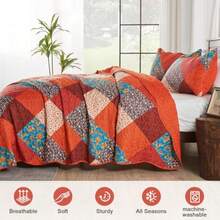 Queen Quilt Bedding Set 3 Piece Multicolour Patchwork Print Orange Bedspreads Queen Size Reversible Lightweight Quilts Set Soft Microfiber Fall Quilt Autumn Quilt All Seasons - Naranja - Ver 4