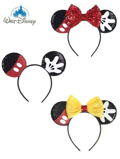 Disney 迪士尼米奇米妮闪亮耳朵造型发箍，可爱卡通耳朵发箍，适合化装舞会、角色扮演、主题公园游玩、节日庆典和舞台表演。发饰、发带、头箍、女士发箍。