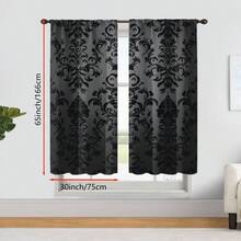 Bộ 2 rèm cửa họa tiết hoa đen cổ điển - Phong cách Gothic thời Victoria, in phẳng 2D, thiết kế có túi đựng thanh treo tiện lợi, hoàn hảo cho trang trí phòng khách và phòng ngủ. - Nhiều màu - Xem 8