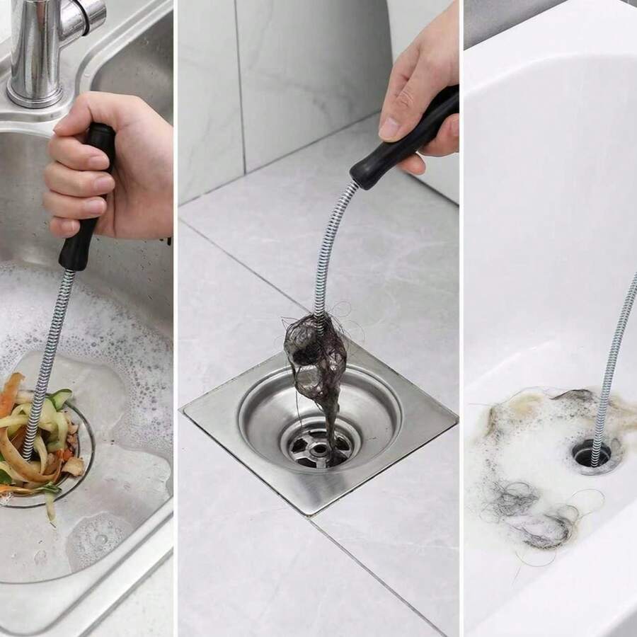 1支1米超软金属管道疏通器，强力疏通水槽、马桶、浴缸堵塞物，可重复使用人体工学手柄管道疏通器，适用于浴室厨房管道堵塞。 - 管道疏通器1Pc - 查看 1