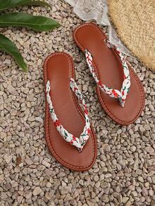 新款女士人字拖，休闲度假时尚平底凉鞋，多功能防滑沙滩人字拖 - 白色 - 查看 6