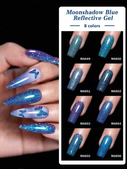 MEET ACROSS 7毫升月影蓝反光闪粉凝胶指甲油，春夏色彩，全息闪亮亮片，可卸UV/LED光疗，闪亮效果美甲，送给女性和女孩的礼物