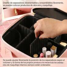 Bolsa de Maquillaje Portátil de Viaje con Espejo LED Regulable, 3 Ajustes de Color Recargables, Caja Organizadora de Cosméticos y Herramientas de Belleza para Mujeres - Rosa - Ver 3