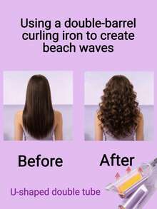 双管卷发棒，女士电卷发器，耐热易用，打造蓬松发型，适合作为情人节、圣诞节、母亲节、毕业派对、旅行等场合的礼物。（粉色、紫色） - 彩色 - 查看 5