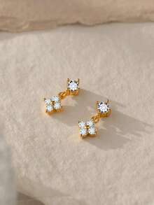 一对四叶草花朵耳钉，时尚奢华优雅风格，精致耳环，适合日常佩戴 - 彩色 - 查看 8