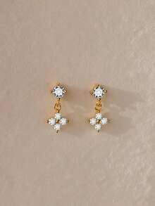 一对四叶草花朵耳钉，时尚奢华优雅风格，精致耳环，适合日常佩戴 - 彩色 - 查看 7