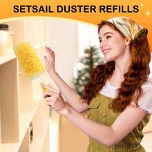 30pcs Replacement Dusting Refills, Compatible With Dusters Cleaning, Includes 1 Handle Disposable Dusting Refills, 360 Dusting Duster Cleaning Kit For Ceiling Fans, Blinds, Furniture - Orange Color - View 9