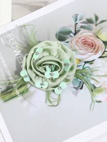 1pc Men's Fashion Solid Mint Green Rose Boutonniere, Suitable For Wedding, Banquet, Party - Multicolor - View 14