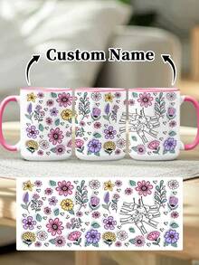 1pc 11oz/15oz Custom Mother's Day Name Mug, Personalized Coffee Cup With Printed Name. The Wrap-Around Pattern On The Mug Can Be Customized With Up To 8 Children Holding Their Mother's Hand. This Mother-Themed Mug With Floral Elements Is An Ideal Gift For Mom And A Unique, Thoughtful Present - 款式9 - 查看 46