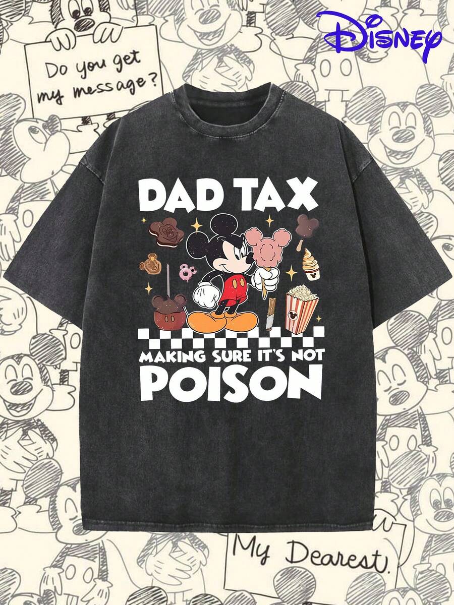 Disney Soft Washed Cotton Breathable Men's Short-Sleeve T-Shirt, Classic "Dad Tax" Snack Graphic Print, Family-Friendly Dad Outfit, Summer Casual Streetwear, Men's Pullover TeeCrafted From Soft, Comfortable, And Durable Pure Cotton Fabric, This Round-Neck T-Shirt Is An Ideal Choice For The Spring And Summer Seasons. Suitable For A Wide Range Of Occasions-Including Daily Wear, Shopping, Parties, Travel, And Social Gatherings-It Also Makes For An Exquisite Gift. - màu đen - Xem 1