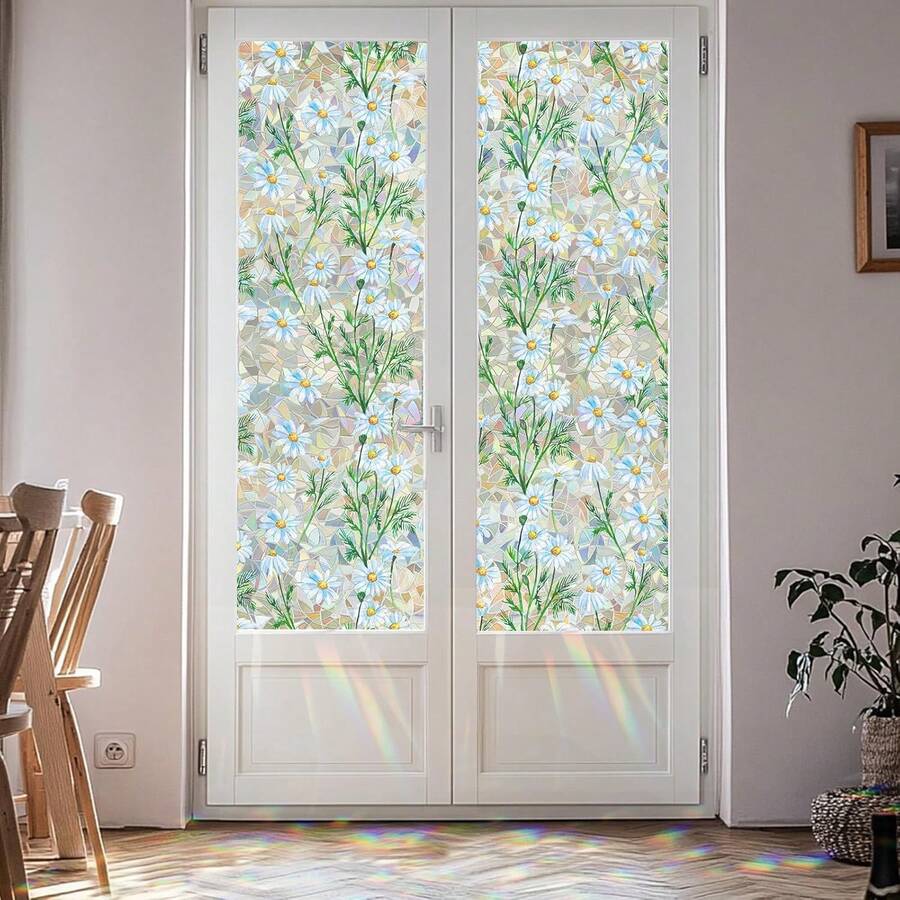 Window Privacy Film Stain Glass Window Film Rainbow Window Film Window Clings Non-Adhesive Reusable Ornamental For Bedroom (Leaf Rainbow, 17.5 X 78.7 In) - 黛西彩虹 - 查看 1