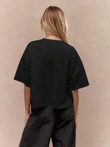 Oversized Heavy T-Shirt Modern Streetwear Essential Boxy Cut Casual Summer Basic Loopback Top Ultra Soft Minimalist Urban Fashion Staple-Unisex Summer Casual Vintage Cotton Printed T-Shirts For Couples - 黑色 - 查看 2
