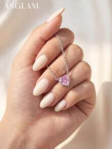 1件轻盈奢华高光泽蝴蝶结心形吊坠925纯银项链，优雅珠宝礼物，适合女性日常佩戴、情人节、生日等场合。 - 款式3 - 查看 4