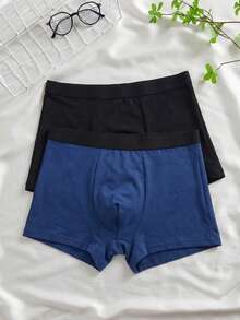 3 buah celana dalam boxer remaja laki-laki ukuran 14-16 tahun, model mid-rise, warna polos, elastis, dan bernapas, cocok untuk semua musim. - MultiWarna - View 3