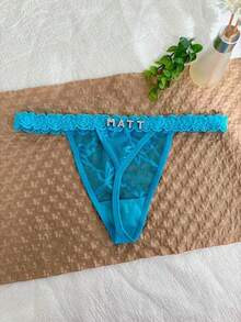 Customized Name Letter Thong, Personalized Sexy Lace Women's Bikini Underwear, Customized Name Underwear Triangle Underwear, Gifts For Girlfriends - 藍色 - 查看 4
