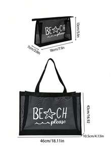 粉色网眼沙滩手提包，字母印花，附赠化妆包和时尚眼镜，网眼化妆包可装口红和粉扑，便携式沙滩包，夏季必备 - 彩色 - 查看 10