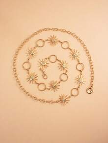 1pc Women's Summer Beach Waist Chain/Gold Waist Belt, Millennium Accessories Waist Chain, Pants Chain, Multi-Layer Sun & Moon Chain Waist Belt, Beach Dress Body Chain, Metal Waist Chain, Boho Waist Beads Pants Chain, Silver Waist Chain, Body Jewelry, Gothic Style Accessories, Western Style Gold Chain Waist Belt, Daily Commute Waist Sash Dress Accessory, Suitable For Daily Gatherings And Vacation Wear Coachella - Multicolor - View 4