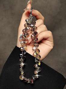 Dây đeo điện thoại đính hạt lấp lánh - Hạt trong suốt lấp lánh, dây đeo điện thoại, móc khóa, tương thích với ốp lưng Apple/điện thoại, chất liệu nhựa bền. - hổ phách - Xem 3