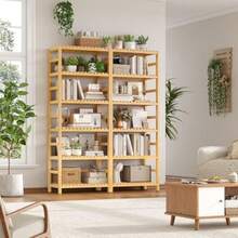 6-Tier Bamboo Shelf Bamboo Bookcase with Adjustable Shelves Free Standing Storage Shelf Unit Plant Flower Stand for Kitchen Bathroom Home Office Natural - 1 - Ver 3