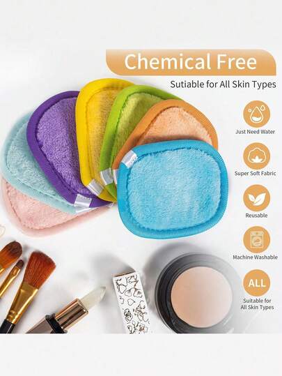 1/6 khăn tẩy trang sợi siêu mịn, khăn rửa mặt mềm mại và thoải mái, dụng cụ làm sạch lớp trang điểm - Không xơ vải, siêu mềm, thân thiện với da | Bông mút làm sạch mặt màu trơn mềm mại