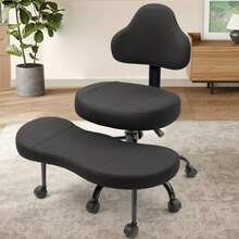 Silla de oficina con piernas cruzadas silla de computadora cruzada con TDAH asiento de yoga para meditación y rodillas con altura ajustable soporte lumbar reposapiés más ancho y ruedas - Blanco - Ver 2