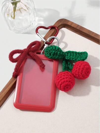 Kawaii 1pc Sweet & Cool Fashion High-Quality College Style Autumn/Winter Red Plush Ball Yarn Bow Adjustable Lanyard Solid Color Clear Campus Card Id Holder Diy Keychain Bag Charm, Car Keys, Handbag Charm, Stylish Accessory, Decorative Charm, Delicate Design, Suitable For Office Workers, Students, Daily Wear & Easter, Mother'S Day, Independence Day, Wedding Season, Graduation Season Gift