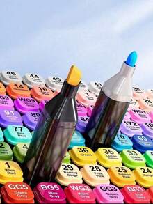 168色艺术家马克笔套装，双头锥形和细头绘图马克笔，成人涂色书、绘画、素描和混合媒介艺术用品，24/30/36/40/60/80/120色可选 - 彩色 - 查看 4