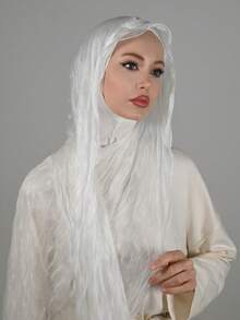 1 Pc Solid-Color Crepe Wrap Hair Hijab, Prayer Headscarf Long Robe, Multipurpose Hair Accessory, Lightweight Shawl - Multicolor - View 14