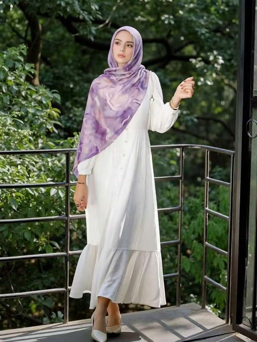 1pc Tie-Dye Casual Polyester Printed Scarf, All Season - Lilac Purple - View 1