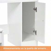 Habitdesign Vanity Tocador con Espejo y Luces, Tocador para Recamara con 3 Cajones y 2 Armario, Estantes Ocultos, Tocador de Maquillaje con Estación de Carga Escritorio - Negro - Ver 7