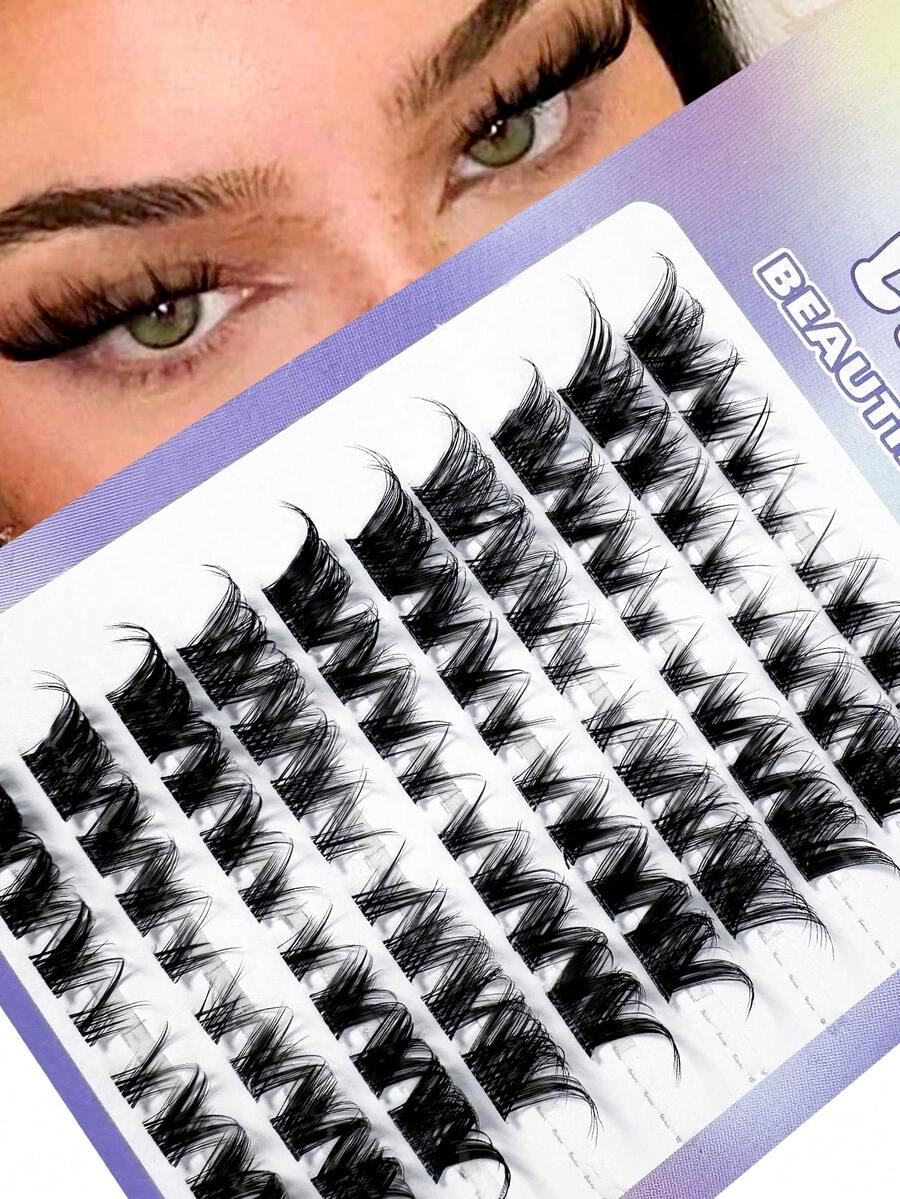 10盒/80片 DIY狐狸款单根假睫毛，C型卷翘，8mm/10mm/12mm/14mm混合长度，DIY睫毛嫁接，自然妆效，自粘式，蓬松纤细，人造貂毛，手工制作，适合日常或派对DIY，可重复使用的睫毛簇，单根假睫毛 - C - 查看 1