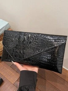 Nueva bolsa de sobre con diseño de nicho de moda con estampado de cocodrilo, bolso de mujer de estilo retro - Negro - Ver 11