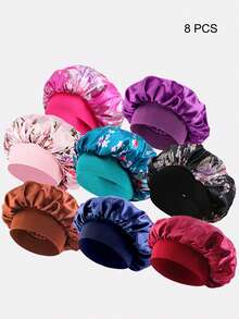 Juego de 3 gorros anchos de satén de varios colores para mujer, apropiados para uso diario - Multicolor - Ver 23