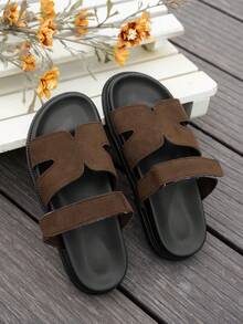 Pantuflas básicas diarias cómodas de suela plana y gruesa de ante sintético con cierre de gancho y bucle ajustable, zapatos de primavera, zapatos de vacaciones, zapatos casuales, zapatos de playa, zapatos casuales de campus, regalo del Día de la Madre, Navidad, Día de San Valentín - Marrón - Ver 5