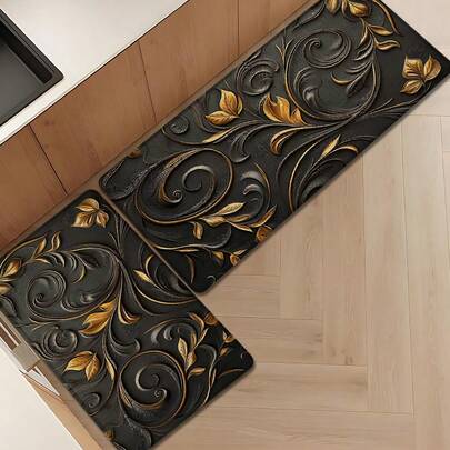 1 tấm thảm trải sàn nhà bếp, phòng tắm, thảm chùi chân bằng vải lanh in họa tiết hoa cổ điển, hình chữ nhật in 3D cho phòng khách, phòng ngủ, hành lang, phòng tắm, phòng giặt - Thảm polyester, phù hợp trang trí nhà cửa trong nhà và ngoài trời.