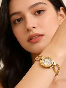 1 pieza Brazalete ovalado de acero inoxidable dorado retro, adecuado para uso diario y ocasiones especiales como el Día de San Valentín, Día de la Madre - Un regalo simple pero lujoso - Estilo 1 - Ver 2