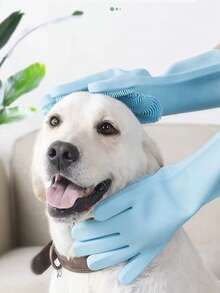 Găng tay chải chuốt thú cưng, đồ dùng tắm rửa và vệ sinh, găng tay chà rửa cho chó mèo, bàn chải silicon rửa sạch thú cưng, găng tay massage diệt ve rận - Xem 7