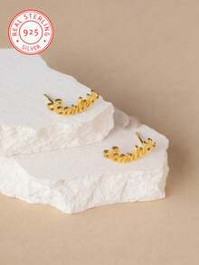 Đôi bông tai bạc 925 có thể khắc tên tiếng Anh theo yêu cầu, bông tai chữ cái đơn giản cá nhân hóa, kiểu dáng thời trang đơn giản, trang sức nữ đeo hàng ngày. - Vàng - Xem 4