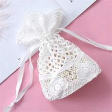 Set de 5 bolsas con cordón con bordados de encaje y patrones florales, ideales para regalos de boda, celebración de cumpleaños, almacenamiento de joyas o manualidades - multicolor - Ver 7