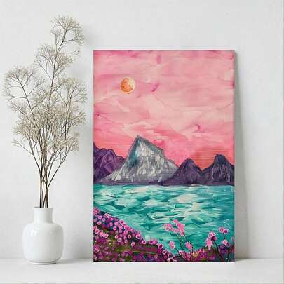 Tranh phong cảnh núi non trừu tượng, khung gỗ nguyên khối, tranh trang trí tường đầy màu sắc, tranh trừu tượng, tranh minh họa, tranh in trên vải canvas để trang trí phòng khách, tranh khổ lớn, tranh phẳng 2D, dễ treo, có thể trưng bày trên bàn hoặc treo tường, thích hợp làm quà tặng trang trí phòng ngủ và phòng khách.