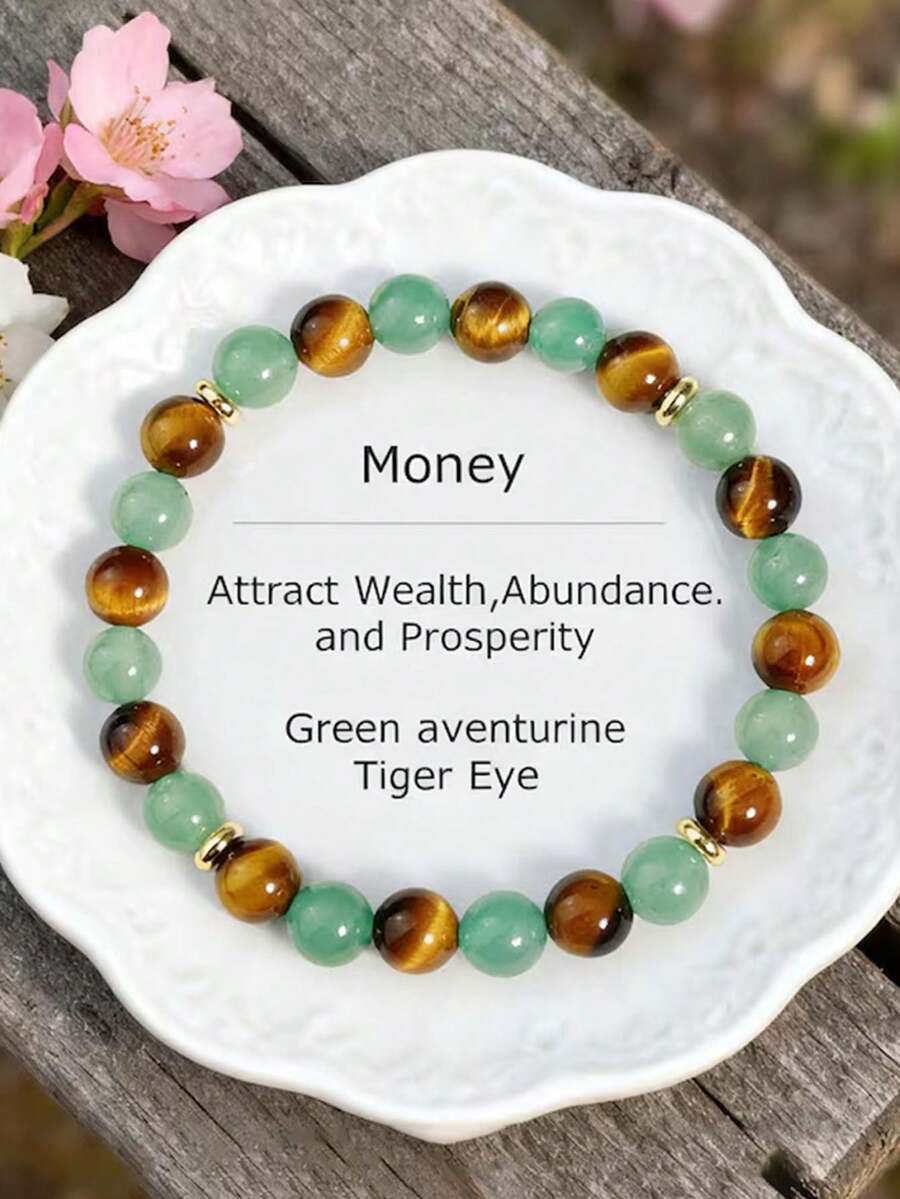 Vòng tay thịnh vượng, Vòng tay đá mắt hổ và đá aventurine xanh, Vòng tay may mắn, Vòng tay bảo vệ tài lộc, Quà tặng - Nhiều màu - Xem 1