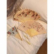1pc Retro Folding Fans,Tassel Handheld Bamboo Fans,Haitang Fan,Bamboo Fan,Painted Fans,Foldable Hand Fan,Wedding Hand Fan,Party Hand Fan,Decorative Fan,Elegant And Casual Style, Mother's Day Gifts,Birthday Gifts,Back To School Season Gifts - 1PC - Xem 5