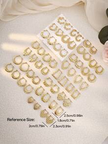10 paires de boucles d'oreilles assorties pour femmes, boucles d'oreilles créoles classiques, boucles d'oreilles en forme de cœur en V romantiques, boucles d'oreilles élégantes en forme d'éventail, boucles d'oreilles carrées géométriques asymétriques martelées, ensemble de boucles d'oreilles de combinaison dorée, bijoux rétro, accessoires de maillot de bain pour vacances d'été à la plage, accessoires de tenue attrayants, accessoires de robe de mariée - Doré - Voir 5