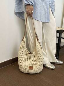 New Minimalist Woven Large Tote Bag For Women - Brown - View 6